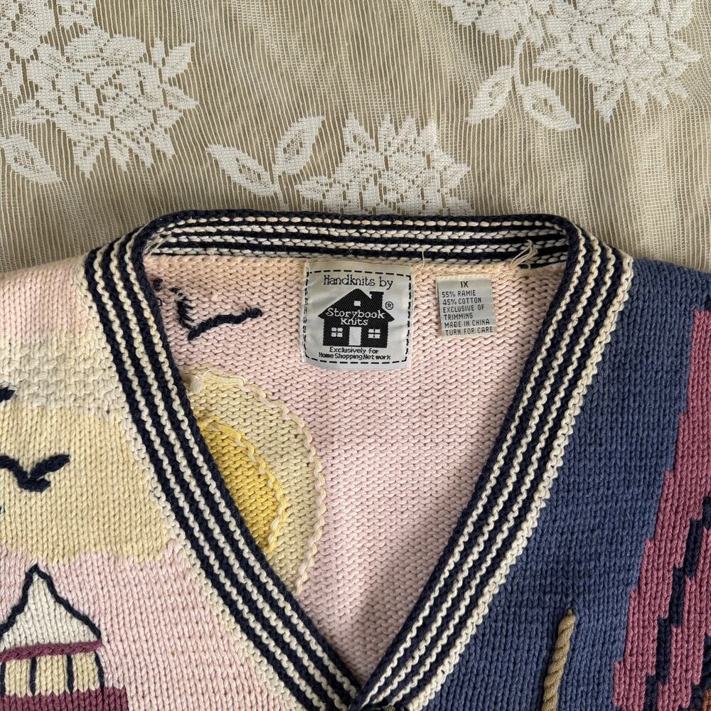 Vintage Storybook Knits Nautical Lighthouse Cardigan Size 1X - Picture 5 of 8